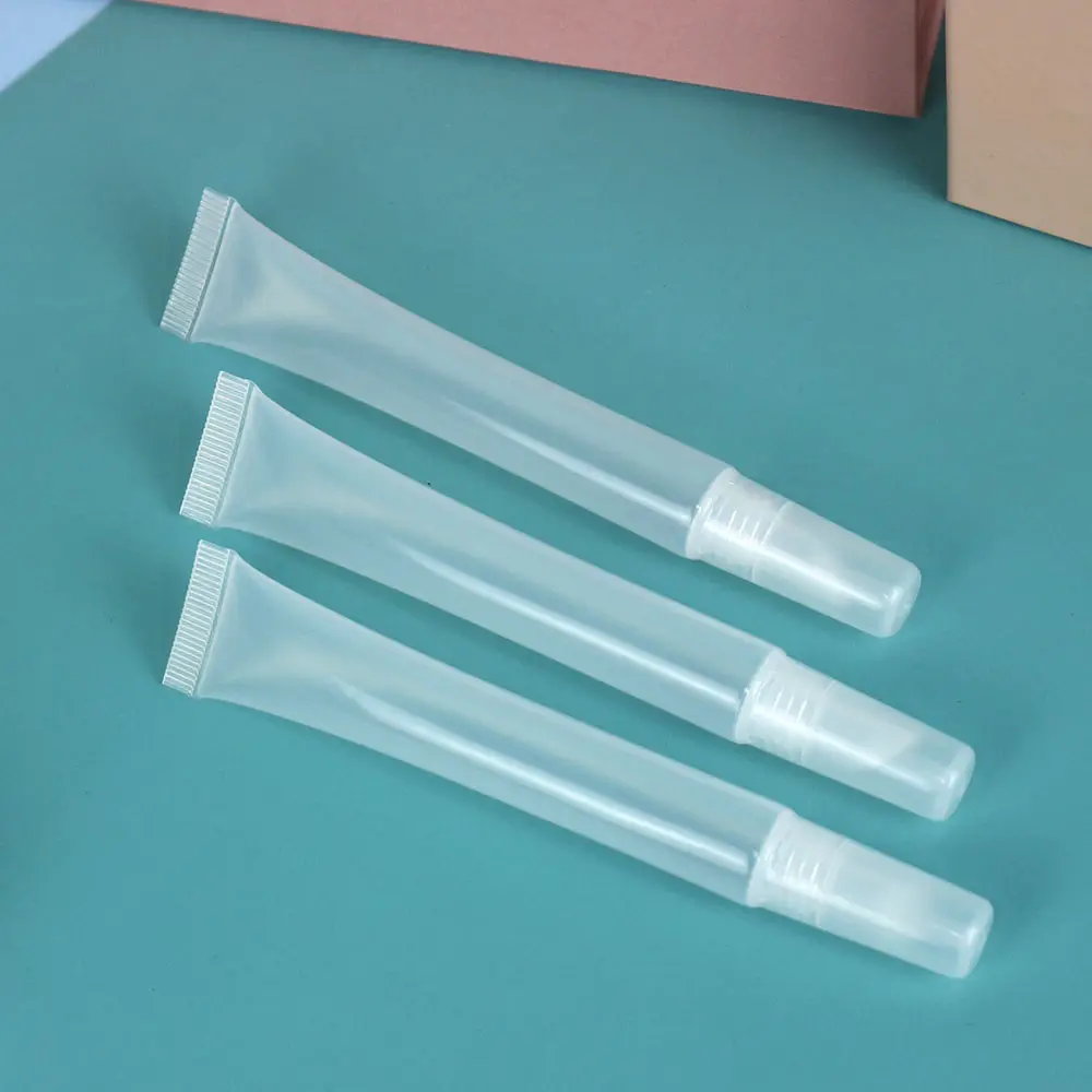 15ml 투명 슬림 스퀴즈 튜브 화장품 투명 립글로스 립 유약 포장 용기 사용자 정의 개인 라벨