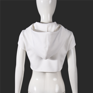 <span class=keywords><strong>Top</strong></span> Corto Sexy para Mujer, Primavera-Verano 2026, Blanco, con Capucha, Manga Corta, Camiseta Femenina - Product Image 5