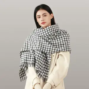 180*70cm Large Shawl Winter Cashmere Scarf Black Grey Art Long Shawl Soft Cashmere Feel Big Grid Winter Warm Scarf