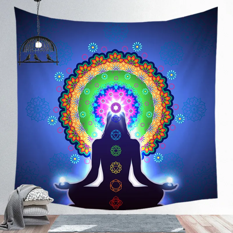 Wholesale custom printed wall hanging decoration led chakra yoga tapestry meditation backdrops tapestry