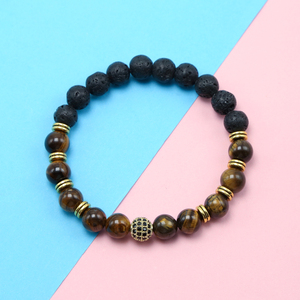 Bracelet en pierres naturelles en Bestone, 8mm, bijoux de guérison, œil de tigre jaune, perle de roche - Product Image 5