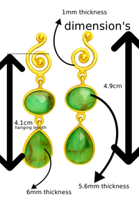 Pendientes chapados en oro con piedra doble de turquesa y cobre verde – Elegantes pendientes bohemios para mujeres y niñas, joyería de moda étnica - Product Image 2