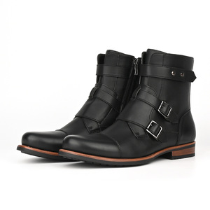 Leather Ankle <b>Boots</b> Round Toe Buckle Strap Anti-Slip Rubber Outsole Men's Casual <b>Boots</b> fashion Wholesale Shoes - Product Image 3