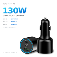Adaptateur de chargeur de voiture USB C 3 ports 130W Max avec charge rapide PD 100W, double Type C et USB QC3.0 pour voitures et camions 12V 24V