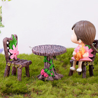 Mini table et 2 chaises en résine, accessoires pour maison de poupée, figurines miniatures pour jardin féerique