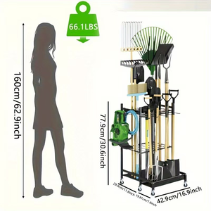 Organisateur d'outils de jardin en métal, crochets de rangement, <span class=keywords><strong>étagère</strong></span> d'organisation pour garage, support pour outils de nettoyage, tour de rangement pour balais et pelles - Product Image 3