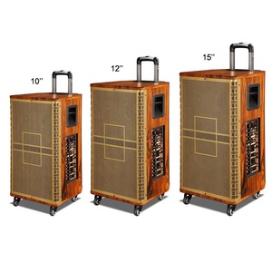 Amplificador de gran potencia de 120W, 12 pulgadas con batería de 12V/12Ah, recargable, TWS, altavoz profesional con carrito de madera para exteriores - Product Image 1