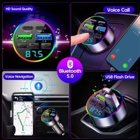 Transmisor FM BT 5.0, Cargador de Teléfono para Auto, Reproductor de Música MP3, Encendedor de Cigarrillos USB para Auto, Cargador de Teléfono Multifuncional para Auto