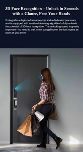 <span class=keywords><strong>Serrure</strong></span> intelligente Tuya Wifi à double batterie, biométrique 3D par reconnaissance faciale et empreinte digitale, pour portes en bois/aluminium/acier - Product Image 2