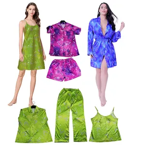Women Pajamas Loungewear Nightgown Satin Silk Pajamas Custom Plus Size Zodiac Constellation Pajama Set Women's Sleepwear