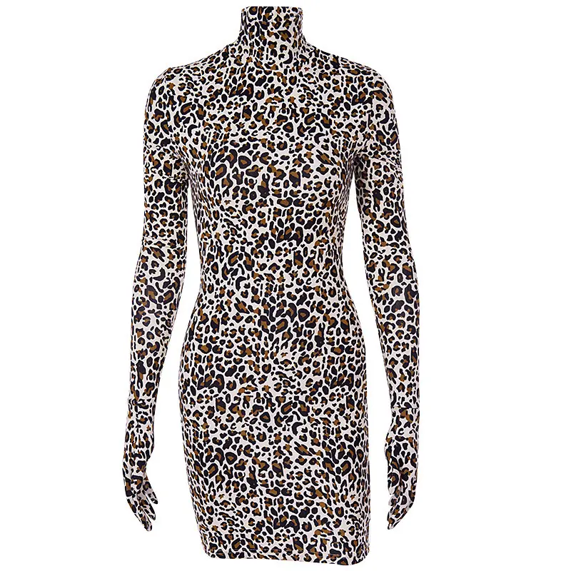 2021 New design sexy long sleeve leopard tight fitting long tube women dress