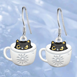 E3942 Orecchini in oro bianco con design a gatto in mezzo bicchiere per gioielli da donna - Product Image 3