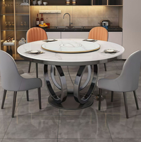 Ensemble de table à manger ronde moderne de luxe avec plateau en marbre et pieds en acier inoxydable pour usage hôtelier, couleur personnalisable, 6 chaises