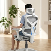 Chaise de bureau ergonomique de style moderne, gris, entièrement en maille, avec appuie-tête réglable, en tissu, idéale pour les postes de travail en cubicle