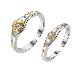 Nuovo Anello Classico Placcato Oro in Rame con Zirconia Bicolore per Signore e <span class=keywords><strong>Signori</strong></span>, Stile Aperto - Product Image 3
