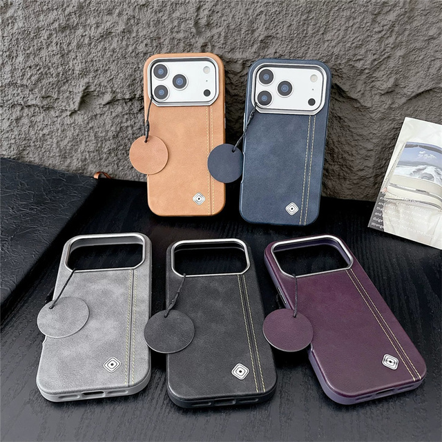 Luxury Business PU Leather Magnetic Mobile Phone Case for iPhone 17 Pro Max 17 Air 16 15 Metal Lens Frame Shockproof Back Cover