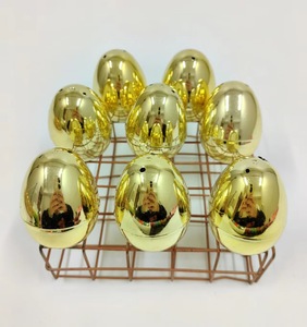 Hete Aanbieding Grote Gouden Paasei Geschilderd en Gegalvaniseerd Kunststof Ei Met Feestdagenprint voor het Openen van Eieren - Product Image 5