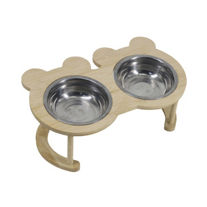 Support de gamelle pour chat en bambou, surélevé, antidérapant, double distributeur pour chats, plat à nourriture pour animaux de compagnie - Product Image 5