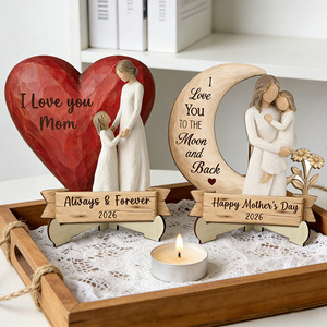 Ornamento in Legno Edizione Limitata per la Festa della Mamma, Design Cuore e <span class=keywords><strong>Luna</strong></span> Abbracciati, Testo Inciso di Gratitudine, Decorazione da Tavolo Jayang - Product Image 1