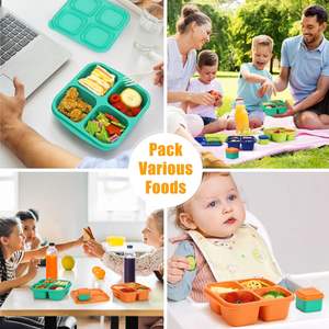 Caperci 4 piezas Jewel Brights Reutilizable Bento Snack Boxes Lunchable 4 compartimentos Snack Containers Salsa a prueba de fugas calentable - Product Image 4