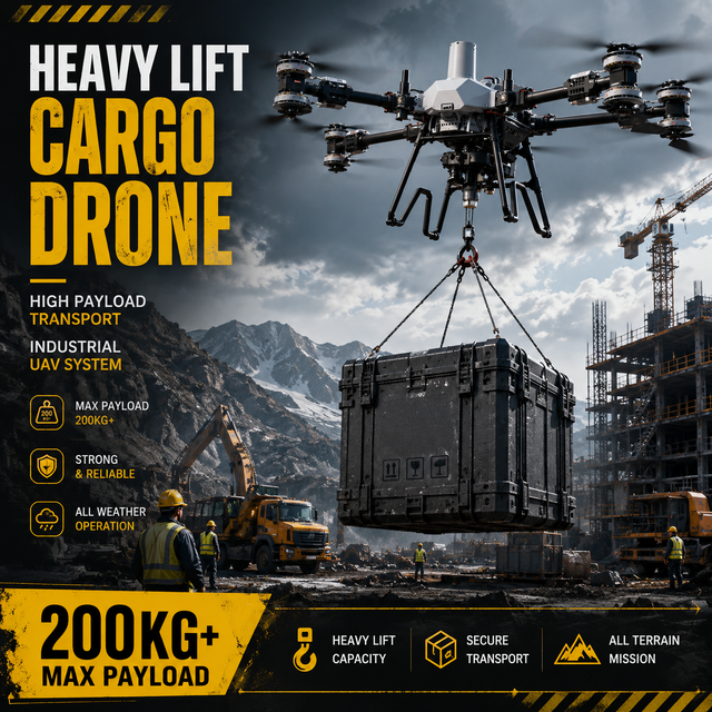 FLYCART 200 Heavy Lift Cargo Drone 200kg Payload Capacity Industrial UAV Logistics Transport Material Delivery Carbon Fiber 40km