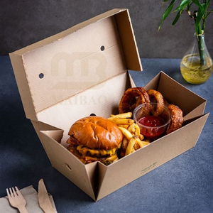 Emballage alimentaire jetable à clapet personnalisé pli papier kraft de qualité alimentaire rapide Burger poulet Hotdog boîte tirage famille part pack - Product Image 1