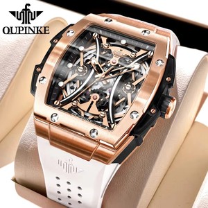 For 3215 Tonneau <b>Automatic</b> Mechanical Men's Wrist Watch High-end Luxury Hollow <b>Chronograph</b> 50m Waterproof Silicone Pointer - Product Image 1