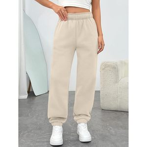 Pantalones deportivos de mujer de cintura alta, de forro polar, con bolsillos, longitud regular, cómodos para estar en casa, para invierno y otoño, ropa deportiva. - Product Image 2