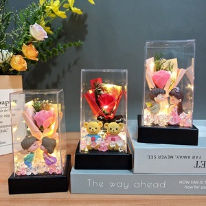 Mini Bouquet di Rose in Sapone con Copertura in Acrilico e LED - Decorazione da Scrivania, Regalo Multiuso (San Valentino, Festa della Mamma) 3 Colori - Product Image 3