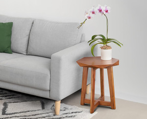 Tavolino <span class=keywords><strong>Esagonale</strong></span> in Legno Massello - Tavolino Laterale Moderno Minimalista per Soggiorno, Tavolino Decorativo in Legno Naturale <span class=keywords><strong>con</strong></span> Design a <span class=keywords><strong>Base</strong></span> a X - Product Image 4