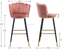 Tabouret de bar et chaise de style nordique, design moderne et luxueux, tissu en velours fleuri coloré avec pieds en métal doré pour cuisine et salle à manger