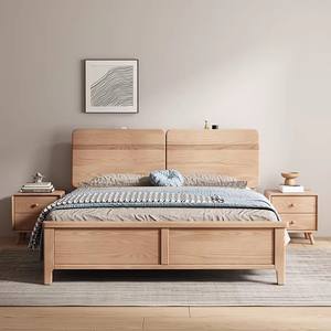 Premium Luxury Ash Wood Solid Wood <strong>Camas</strong> <strong>De</strong> Madera Double Bed Lit Bedroom Furniture King Size Storage Bed Frames With Lamp - Product Image 1
