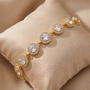 Bracelet de luxe Halo incrusté, en acier inoxydable 316L, forme cœur et rond, entièrement pavé, réglable, pour femme - Product Image 2