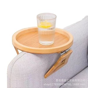 <b>Foldable</b> Armrest Storage Tray With Legs Natural Wood Color 25X25Cm For Sofa Center Use - Product Image 3