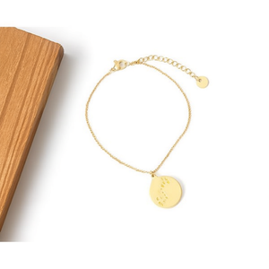 Bracciale Nina con Ciondolo a Moneta in Tono Oro, Catena Regolabile in Acciaio Inossidabile, Gioiello di Moda per Donna, Regalo Trendy - Product Image 1