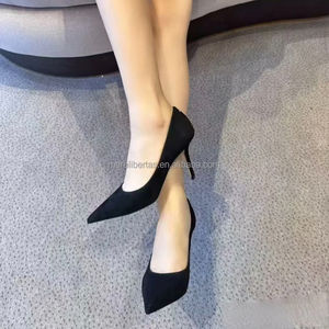 Zapatos de mujer clásicos JC de ante negro, versión superior, tacones altos de piel de oveja importada de 6.5 cm, zapatos de marca, moda Jimmyschoo - Product Image 5