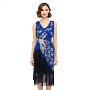 Gatsby 1920s Retro <b>Sequined</b> Dress V-neck Empire Waist Sheath Evening Gown with Tassels and Beads for Women - Product Image 3