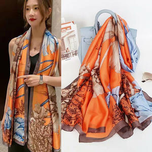 2024 Hangzhou Collection léger véritable soie Satin écharpe longue plage <span class=keywords><strong>voile</strong></span> motif géométrique crème solaire propriétés Polyester - Product Image 4