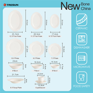 Puhe vente en gros fête de mariage blanc forme de vague nouvel os chine luxe nordique vaisselle occidentale assiettes bols service à café - Product Image 6