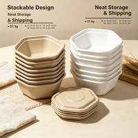 Bol hexagonal jetable en bagasse de canne à sucre avec couvercle, 1000 ml, compostable, biodégradable, en pulpe de papier, pour plats à emporter