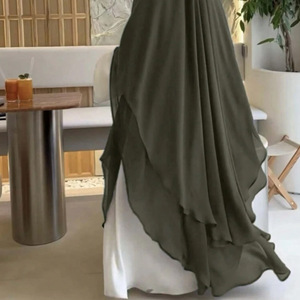 Khimar wanita muslim Malaysia tudung , pakaian sehari-hari warna polos sifon gaya panjang 2 lapis
