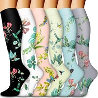 Blumenmuster Kniehohe Kompressionsstrümpfe für Krankenschwestern Büro Reisen Sport Atmungsaktives Nylon Spandex OEM Individuelles Logo Lieferant