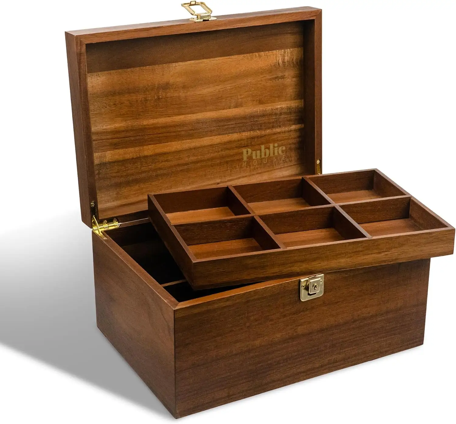 Wooden souvenir box with adjustable tray and divider. Wooden storage box  large wooden box with hinged lid  wedding souvenir box