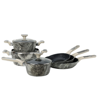 Ensemble de 9 ustensiles de cuisine antiadhésifs en marbre gris, compatibles gaz et induction, écologiques, pour grossistes, commande en gros, OEM ODM, en aluminium