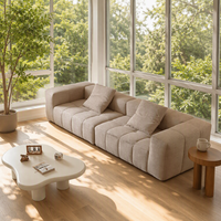 Canapé Tofu Minimaliste Moderne, Canapé Modulaire en Tissu Beige Nordique, Canapé en Lin Rembourré pour Salon
