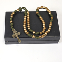 Collier de chapelet catholique en paracorde vert chrétien fait à la main pour hommes avec des perles CCB en bronze antique de 10 mm