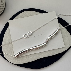 Collar de bambú hueco de plata de ley S925 con estilo Retro INS, versión coreana chapada en rodio, cadena de clavícula con diseño de nicho - Product Image 1