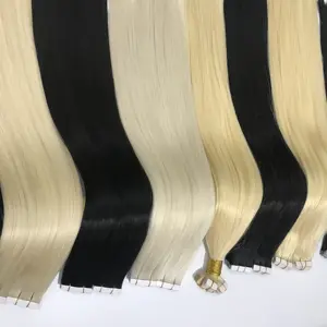 Commercio all'ingrosso naturale biondo riccio Mini nastro invisibile senza soluzione di continuità capelli vergini 100 Remy capelli umani nastro In Raw capelli cinesi extension