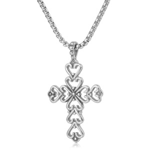 yunnique <b>Cross</b> Heart Pendant Necklace Stainless Steel 60cm <b>Chain</b> Gift For Women Fashion Jewelry - Product Image 1