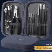 Kit de manucure et pédicure de voyage 12-en-1 en acier inoxydable de haute qualité, couleur personnalisée, OEM, pour soins de beauté